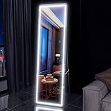 LVZORY Full Length Mirror with Lights, 63'x16' Floor Mirror, Dimming & 3 Color Lighting, Free Standing, Touch Control