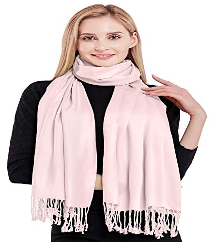 CJ Apparel Baby Pink Light Pink Solid Color Tassels Design Nepalese Shawl Scarf Wrap Stole Throw Head Wrap Pashmina Hand Made in Nepal New4