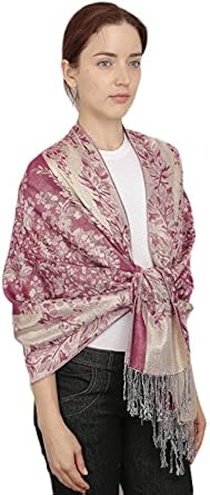 Luxurious Two Tone Jacquard Pashmina Silk-Blend Patterned Wrap Scarf