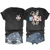 Easter Shirt Women Bunny Nurse Shirts Happy Easter Day Shirt Easter Bunny Graphic T Shirts Cute Bunny Leopard Tops