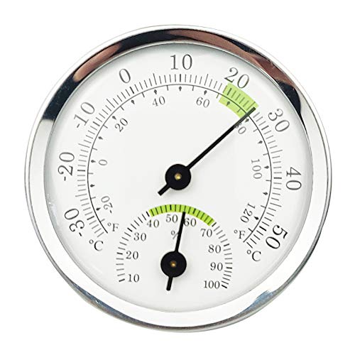 KANUBI Mini thermomètre, thermomètre analogique, thermo-hygromètre et hygromètre, thermo-hygromètre, mini hygromètre, anneau en alliage d'aluminium, fond en plastique, lentille en plastique