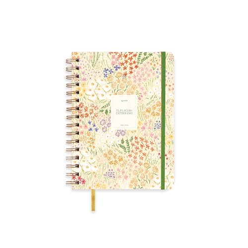 UO Agenda Escolar Bloom Semana Vista: Empieza en septiembre de 2025 y Acaba en Agosto de 2026, Tapa Dura, Incluye 127 Stickers, Goma elástica y Cinta de Registro, Amarilla