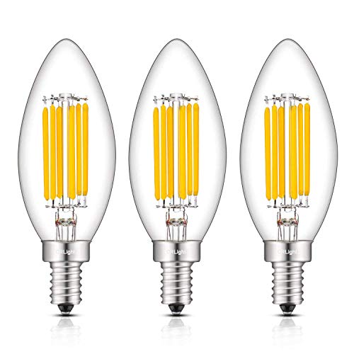 CRLight Dimmable LED Candelabra Bulb 65W Equivalent 700LM, 6 LED Filaments Real 6W LED Chandelier Light Bulbs, 2700K Warm White, E12 Base, B11 Candle Clear Glass Decorative Bulb, Pack of 3