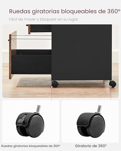 Miniatura 7 de Vasagle Ofc71x - Caja De Escritorio Con 2 Cajones, Almacenamiento De Documentos Con Ruedas, Móvil, Compartimento Abierto, Marco De Acero, Estilo Industrial, Marrón Rústico Y Negro