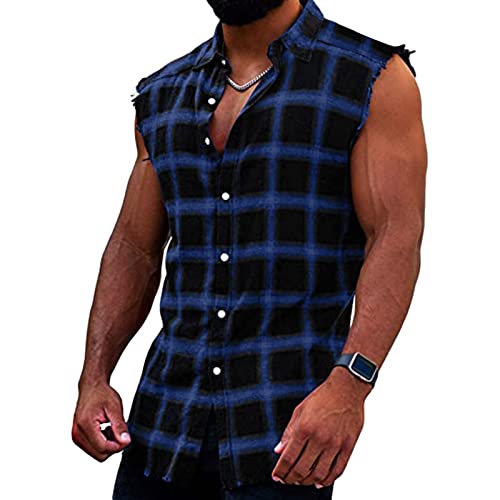 Mens Denim Vest Sleeveless Ripped Slim fit Distressed Jean Jackets Workout Tank Tops Button Down Muscle Fitness Shirt2