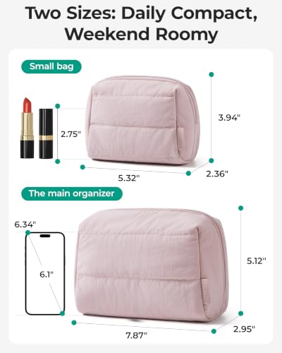 Image of BAGSMART Puffy Padded Travel Makeup Bag Duo Large & Small for Women | Puffy Padded, Travel Cosmetic Organizer Set, Large Toiletry Bag & Small Purse Pouch, Travel Essentials