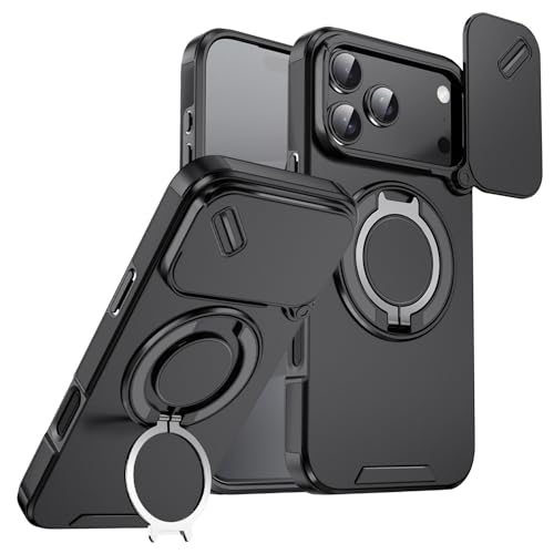 Coque rigide en silicone noire pour iPhone 17 Pro Max avec anneau magnétique