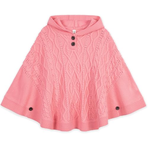 Image of BOBOYOYO Cape for Girls Button Hooded Cable Knit Poncho Sweaters Kids Shawl