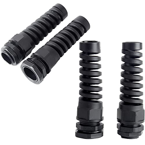 Image of 4 PCS Cable Gland, PG13.5 Black IP68 Waterproof Flex Spiral Strain Relief Protector for Fixing and Protecting 6-12mm Wire