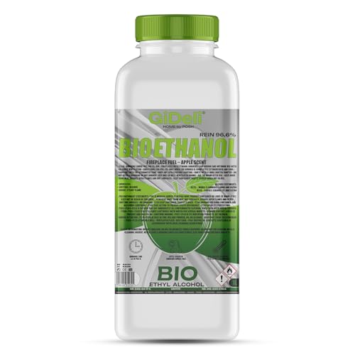 GiDeli bioethanol 1l Apfelduft 96,6% Ethanol für Innen & Außenkamine Rauch und Rußfrei - Aus Mais & Zuckerrüben