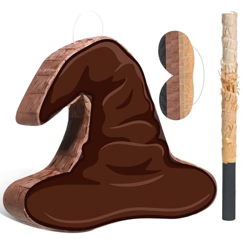 Fullhawl Brown Witch Hat Piñata Pull String Wizard...