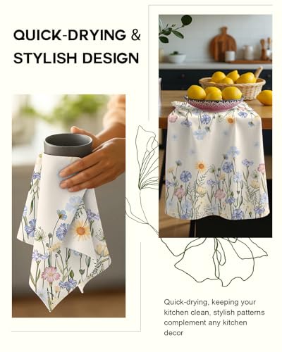 Image of Miss Adola 150GSM Flour Sack Kitchen Towels Set of 2, Colorful Flower | 18 inchx26 inch, Lightweight, Lint-Free, Pure Cotton, Decorative, with Hanging Loop, Absorbent, Softer after Wash, Giftable Package