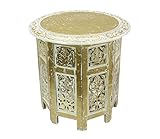 Solid Wood Accent End Table - Hand Carved Vintage Boho Folding Side Table - Small Spaces Entryway...