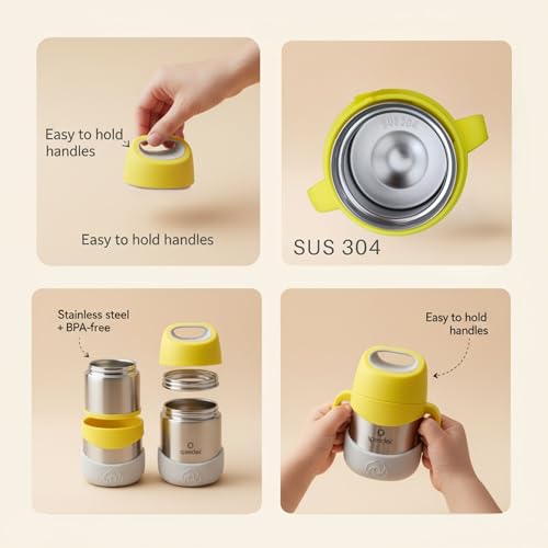 Image of Speedex Kids Insulated Food Jar 320ml Sunny Pop (Yellow), Stainless Steel Lunch Box with Handle & Spork, Leak Proof BPA-Free Double Wall Vacuum Tiffin, Hot & Cold Food Container