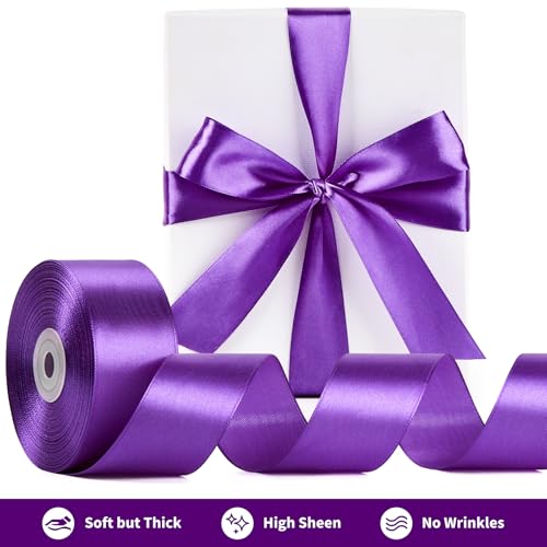 Image of Mauproy 1-1 /2 Inch Wide Purple Satin Ribbon, 50 Yards Solid Polyester Fabric Ribbon for Roses Making, Gift Wrapping, Flower Bouquets, Wedding Decorations, Handmade Crafts