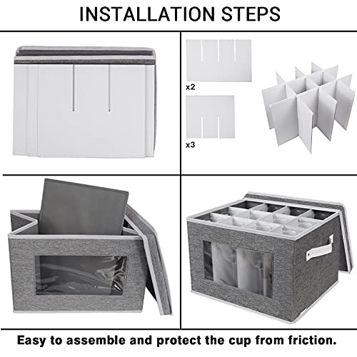 Homyfort Wine Glass Stemware Storage Cases, China Storage Containers Box With Dividers Hard Shell For 12 Crystal Glassware,Goblets,Wine Glasses,Drinkware Packing & Moving (Grey) #TOP7