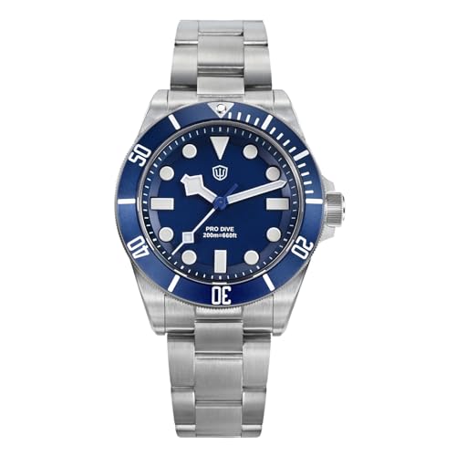 watchdives WD1969 Pro Dive Watches VH31 Sweep Second Quartz Watch 38mm Sapphire Crystal Luxury Wristwatch 200m Diving Watch for Men (Blue)