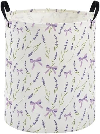 DDBASKET Kids Laundry Basket Flower Hamper for Nursery Girls Hamper Cute Kids Storage Bin Organizer Room Decor for Home(Purple flowers)