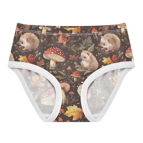 ZZKKO Fall Mushrooms Hedgehogs Girls Underwear Toddler Panties for Girls Comfort Brief Size 8Y