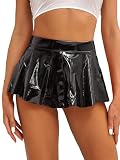 Manyakai Lack Leder Rock Damen A Linien Minirock Stretch Kurz Glanz Minirock Faltenrock Gogo Tanz Rave Outfits Schwarz M