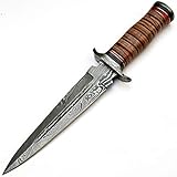 PAL 2000 KNIVES Handmade Damascus Steel Fixed Blade 13 Inch Dagger Hunting Knife Leather Handle with Sheath 9276