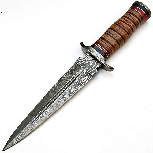 PAL 2000 KNIVES Handmade Damascus Steel Fixed Blade 13 Inch Dagger Hunting Knife Leather Handle with Sheath 9276