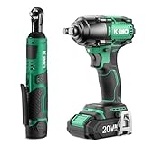 KIMO Cordless Impact Wrench 1/2"+3/8" Cordless Electric Ratchet Wrench Set