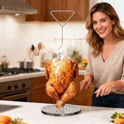 Grille de cuisson dinde inox antibrûlure avec crochet de levage