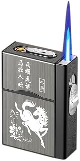 2 in 1 Gas Electric Cigarette Case Lighter, USB Rechargeable Butane Refillable,can Hold 20 Cigarettes, Men's (Gray Brushed 8)