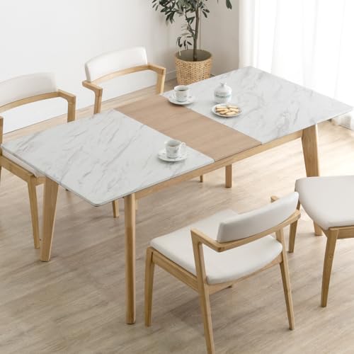タンスのゲン ダイニングテーブル 単品 伸長式 4人用 幅135cm 幅165cm 大理石調 折りたたみ 天然木 北欧 48100030(90205)【超大型商品】