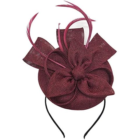 Coolwife Fascinators Pillbox Hat Sinamay Feather Flower Derby Ball Wedding Church Party Hair Clip (Burgundy A) Cover