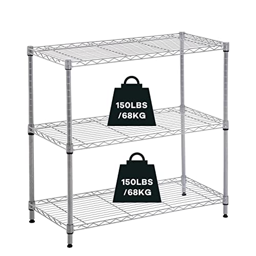 Actask 3 Tier Storage Shelving Unit, Heavy Duty Metal Shelves Units with Height Adjustable Wire Rack for Kitchen Bathroom Garage Pantry Free Standing Shelves - 450 LBS (204 KG) Capacity, Chrome