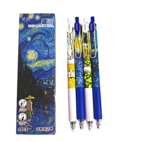 SUMKTO 4 pz alla moda con pittura a olio di Van Gogh ad asciugatura rapida penna gel inchiostro nero 0,5mm cancelleria penne a sfera per donne e uomini