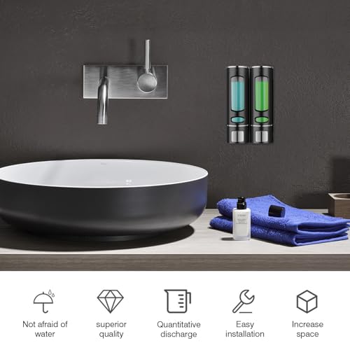 Image of Hand Liquid Soap Dispenser Wall Mounted, 400ml Bathroom Shower Dispenser, Shower Pump Dispenser and Organizer for Bathroom Kitchen Hotel, Refillable Liquid Lotion Soap Dispenser (2Pcs)