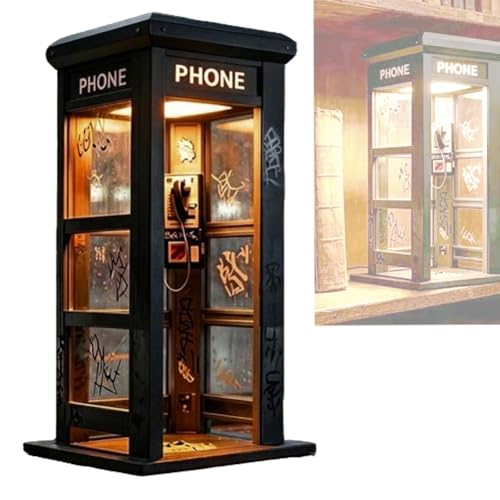 Vintage Phone Booth Ambient Lamp, Retro Tall Phonebooth Telephone, Classic Table with Warm LED Light, Decorative Night Lamp for Office Bedroom, Unique Home Decor Gift(1PC)