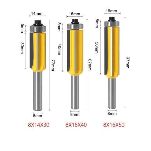 High Efficiency Woodworking 8mm Shank 4 Blade Trimming Cutter Slotting Cutter Milling Cutter Flush Trim Router Bit(8X14X30)