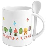 haus saalfelden Schöne Keramik-Tasse mit Löffel, Durchmesser: 8,2 cm, Höhe: 9,5 cm, Volumen: ca. 35 cl