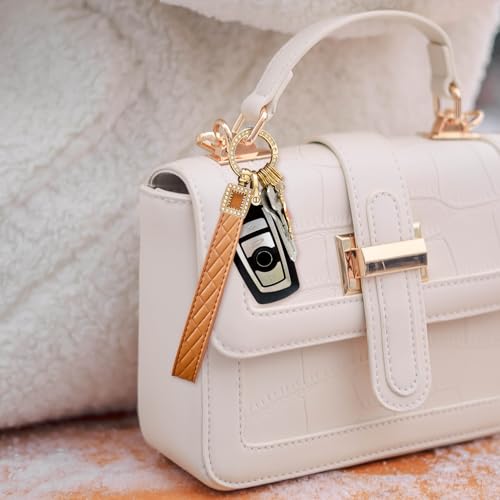 Image of OHKYOOT Leather Wristlet Keychain,Wrist Keychain Car Key Chain with 5 Key Ring and Anti-Lost D Ring