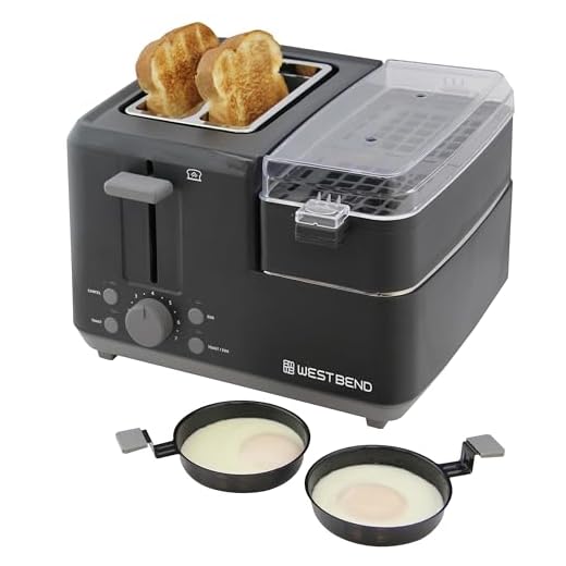 West Bend 78500 Breakfast Station, 2-Slice Toaster with Removable Meat and Vegetable Warming Tray and Egg Cooker/Poacher, Black