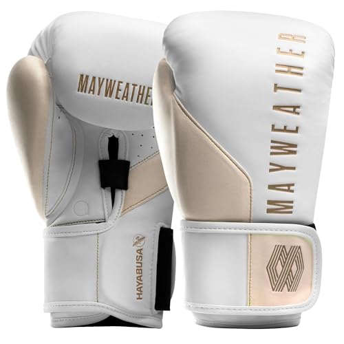 Hayabusa Mayweather Champ Boxing Gloves for Men and Women - White/Gold, 14oz