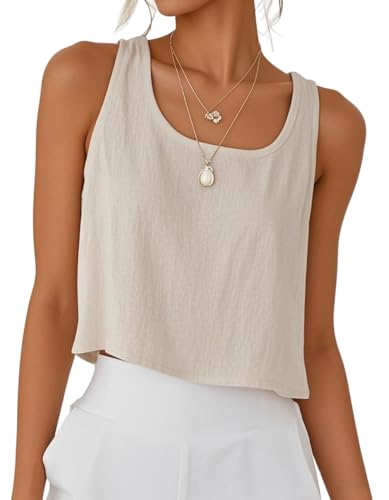 IDEALSANXUN Womens Scoop Neck Crop Tank Tops Spring Summer Sleeveless Tops