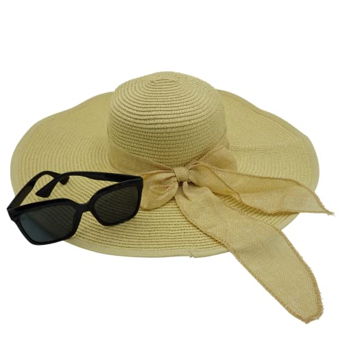 Sombrero plegable de paja beige para mujer con protección UV miniatura 1
