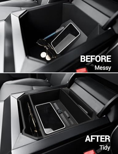 Image of Motrobe Center Console Organizer for Tesla Cybertruck 2024 2025 2026 Premium TPE Anti-Slip Armrest Storage Tray, OEM-Style Interior Accessories, No-Rattle Insert Box for Sunglasses, Phone & Coins
