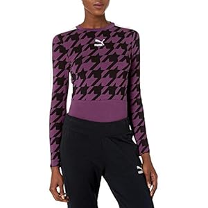 PUMA-womens-Trend-All-Over-Print-Long-Sleeve-Bodysuit PUMA Women's Trend All Over Print Long Sleeve Bodysuit, Plum Purple, L