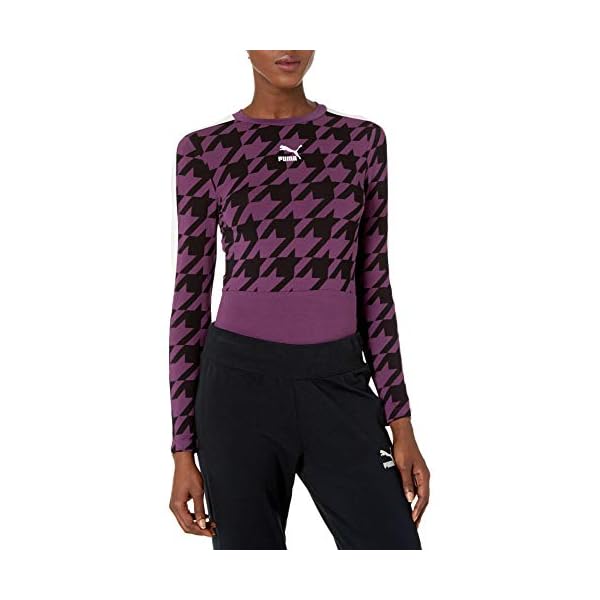 PUMA-womens-Trend-All-Over-Print-Long-Sleeve-Bodysuit PUMA Women's Trend All Over Print Long Sleeve Bodysuit, Plum Purple, L