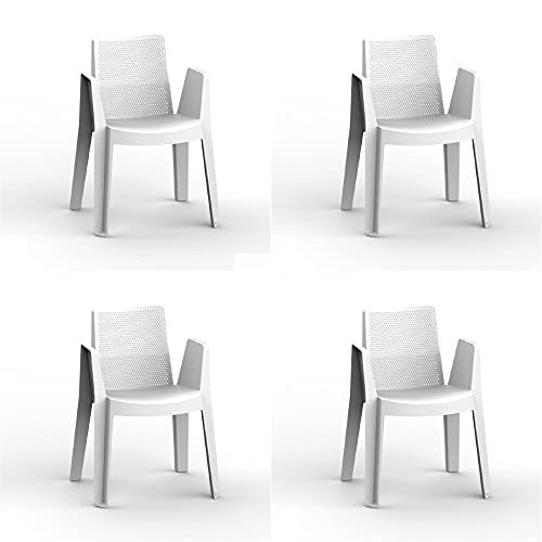 Resol Play Set 4 chaises de Jardin avec accoudoirs, empilable | Fauteuil Design Moderne, léger et Durable, Filtre Solaire UV | pour Patio, Balcon ou terrasse,...