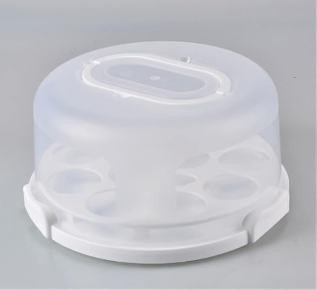 U-COOK Cake Carrier with Handle, Cake Container, Cupcake Holder, Portable Round Cake Holder, Two Sided Base for Pies, Cookies, Nuts, Fruit etc, Suitable for 10 inch Cake (WHITE)