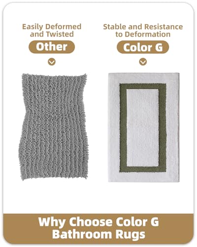Image of Color&Geometry White Bathroom Rugs 43x24, Extra Soft Absorbent Microfiber Bath Rugs, Non-Slip Bathroom mat, Washable Plush Bath Mats for Bathroom, Shower, Bathtub, Laundry, White Green