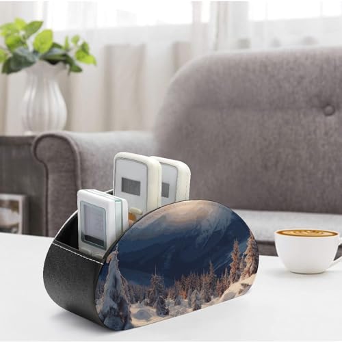 Support de télécommande 5 compartiments en cuir PU avec motif de montagnes pour lecteur multimédia - 5
