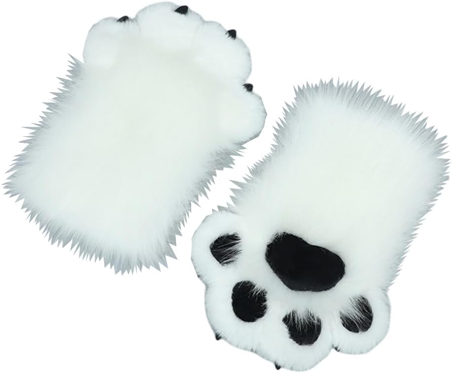 Cute Cat Paw Gloves Fingerless Faux Fur Wolf Paw Animals Mittens for Halloween Cosplay Costume Accessories